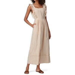 Sancia The Ines Gingham Ruffle Jumpsuit Women's Small Cream Brown